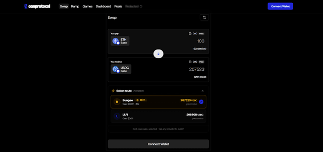 Koan Protocol swap provider selection interface