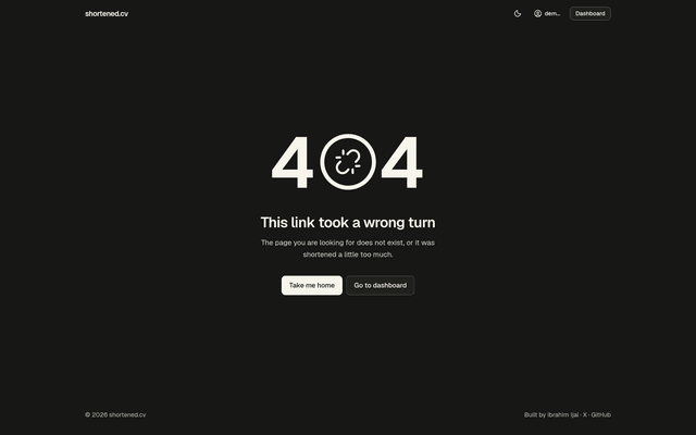 shortened.cv 404 page with a broken link icon